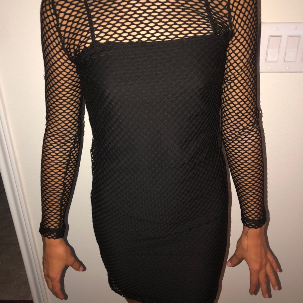 Dress, knee length, web dress, form fitting